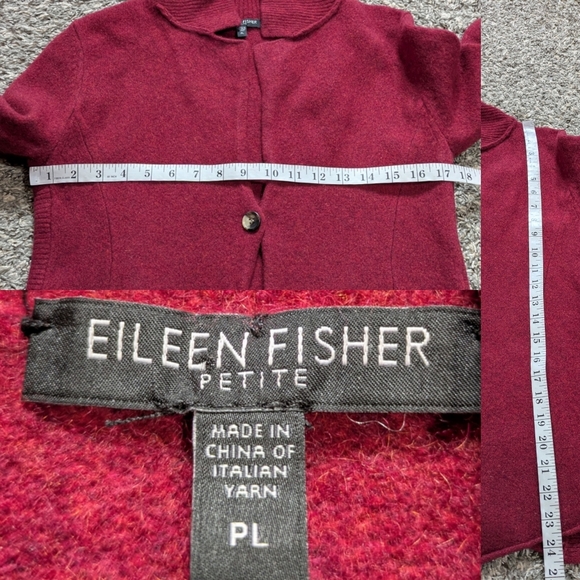 Eileen Fisher Burn Red Boiled Wool Blend Button Up Cardigan Sweater LP - Picture 8 of 8